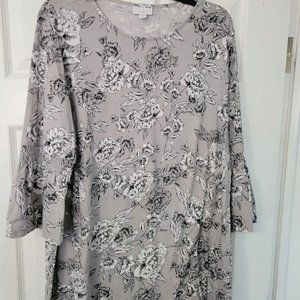 J. Jill gray floral long‎ tunic with bell sleeves XL